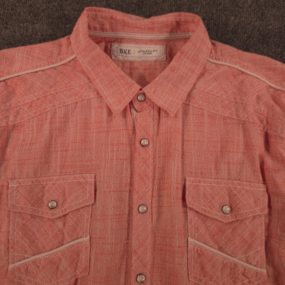 BKE Mens 2XL Red Athletic Fit Short Sleeve Snap Button Down Shirt Textured